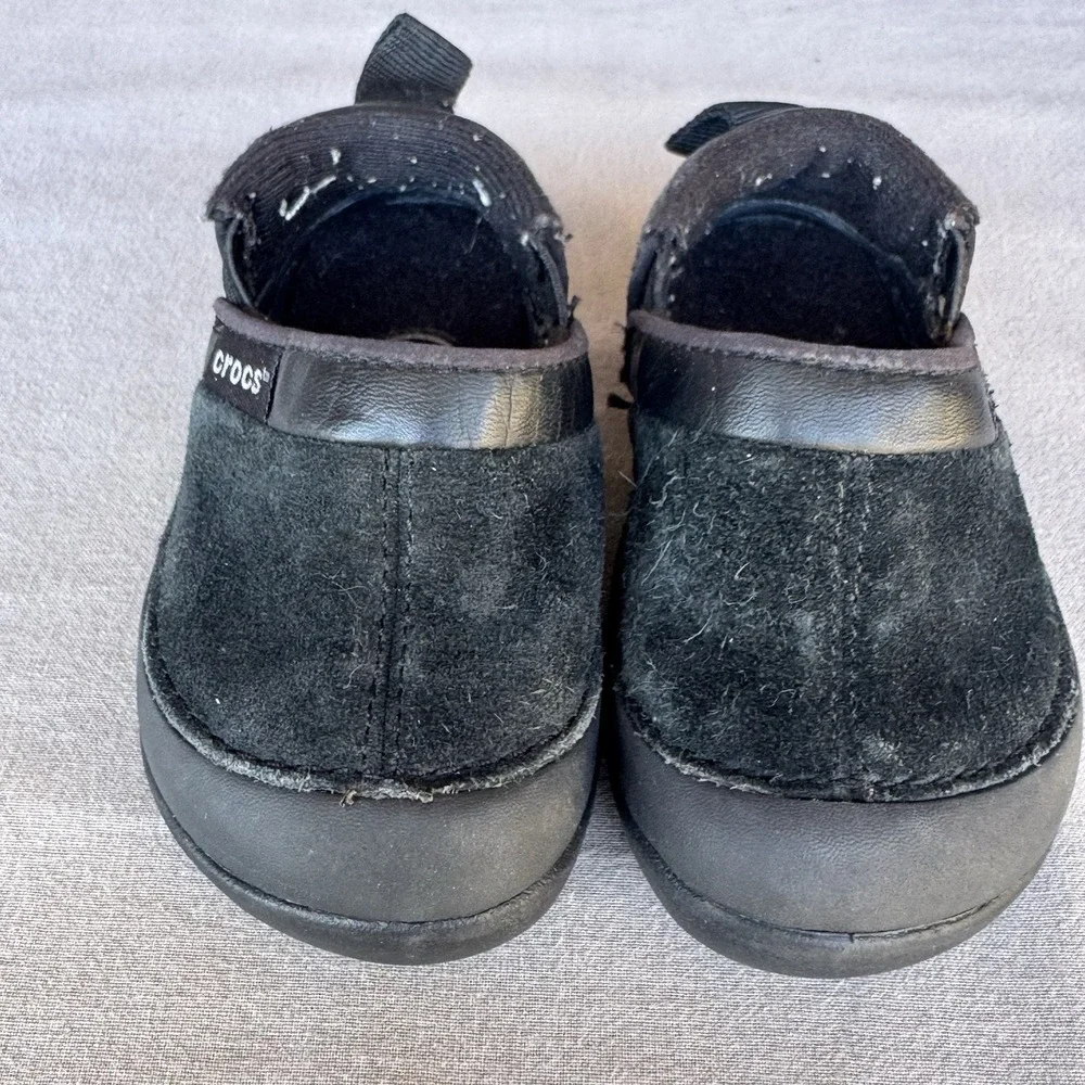 Size‎ 4c - Crocs Dawson BLACK Suede Faux Fur Lined Slip On Shoes TODDLER